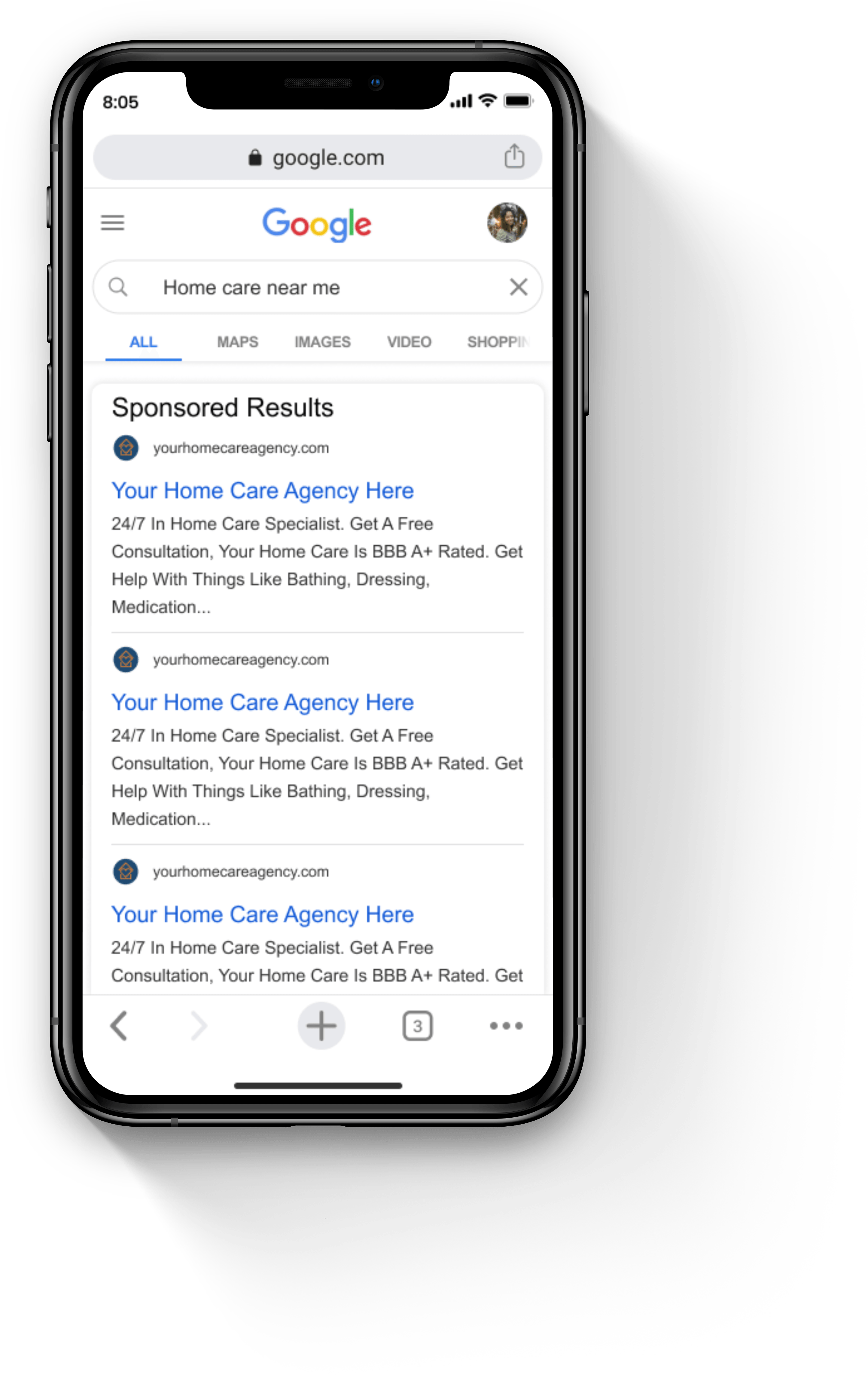 Google search showing caregiver job listings